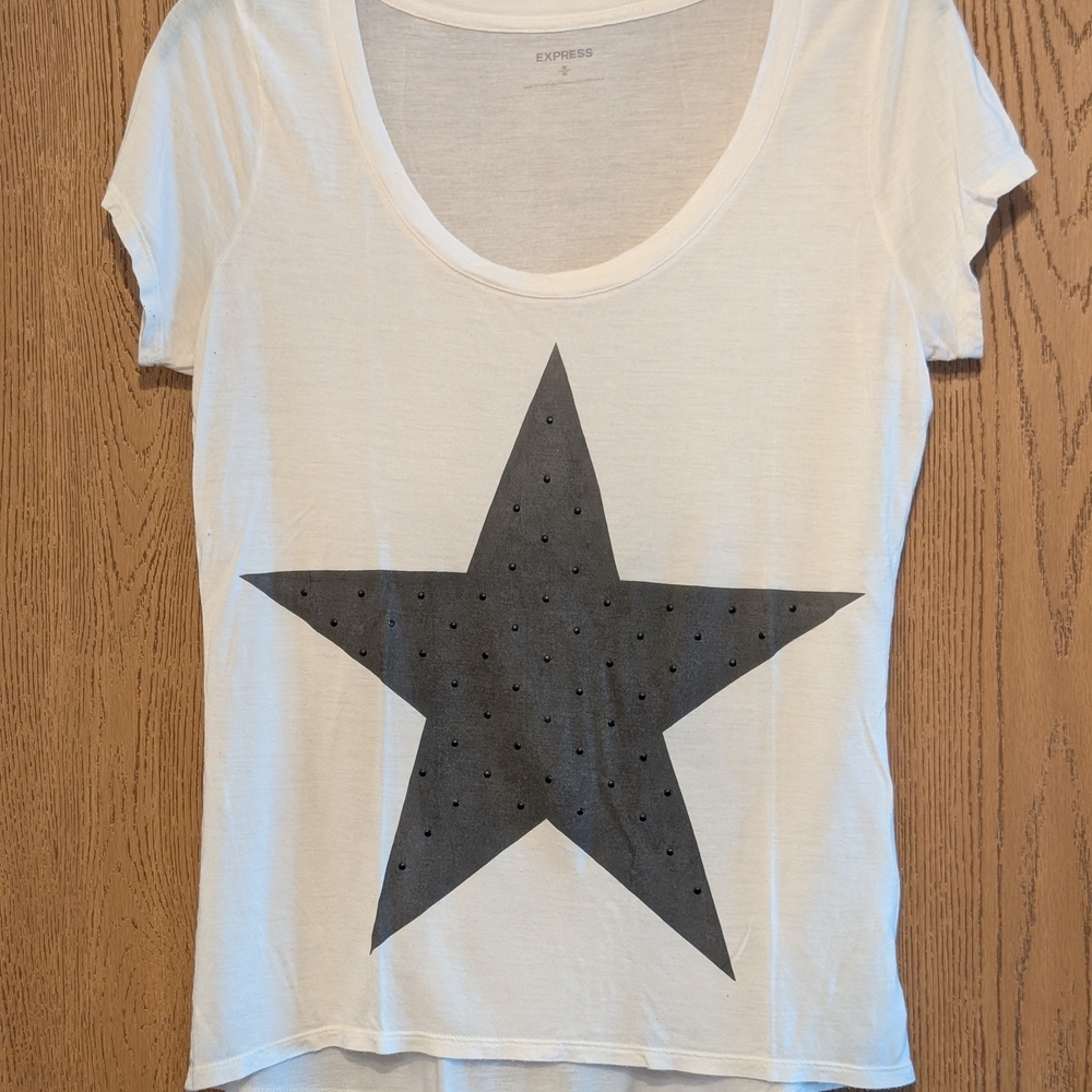 Limited Express Cream Star Graphic Fitted Top
